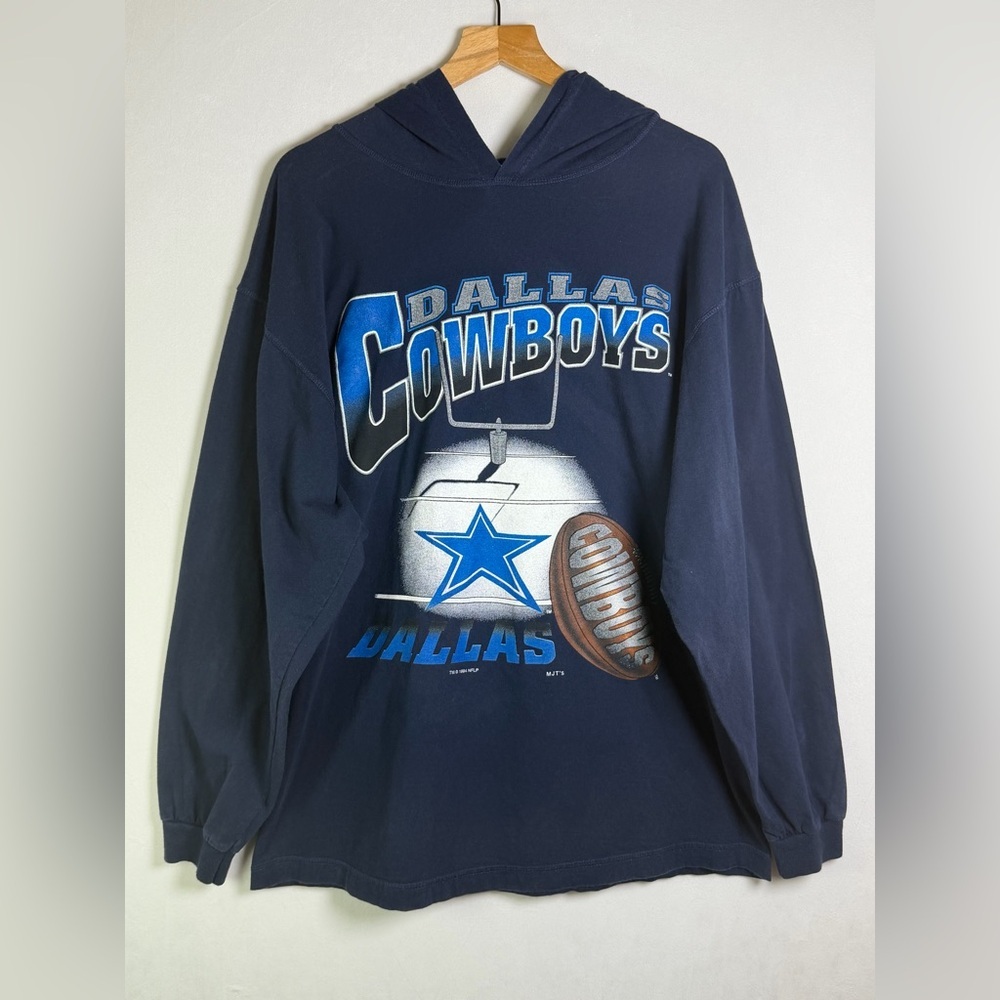 Vintage 1994 Dallas Cowboys Men’s Hooded Long Sleeve Shirt, USA Made Sz XL